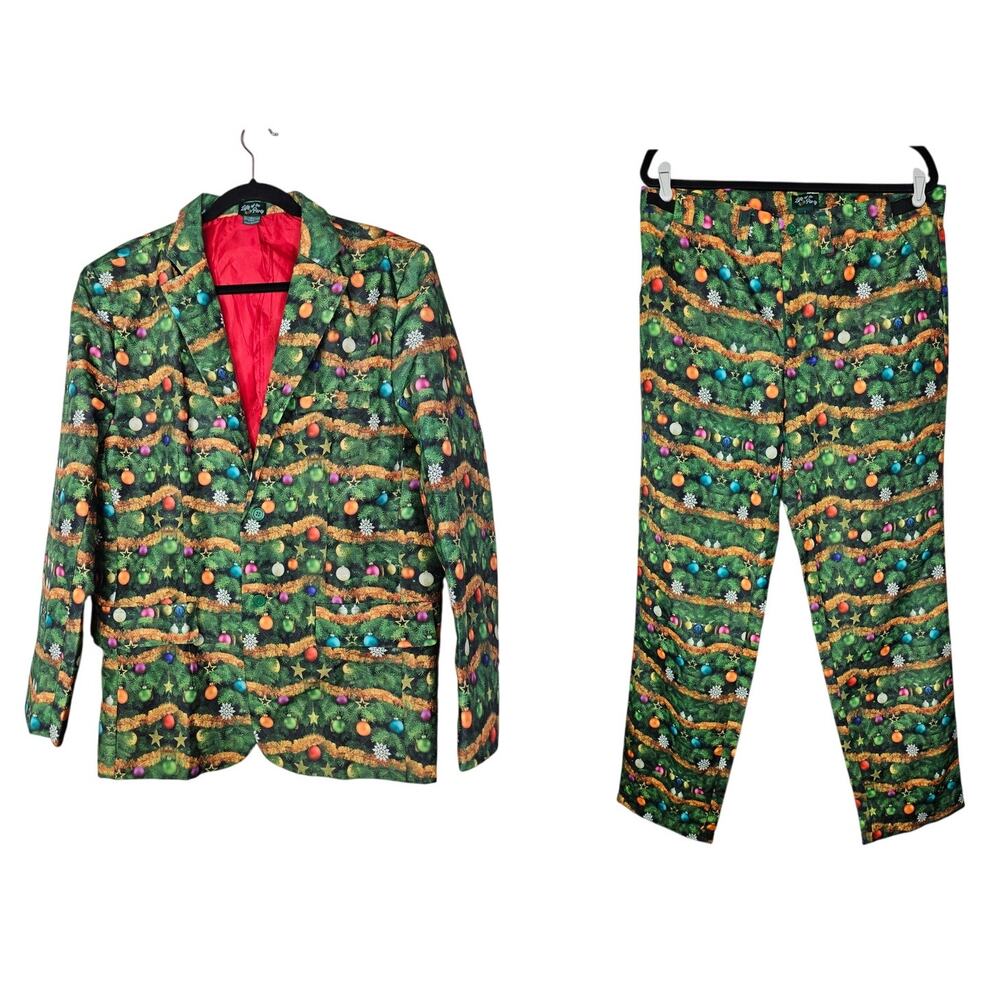 Life of the Party L Christmas Tacky Ugly Suit Holiday Green Tree Ornament Party